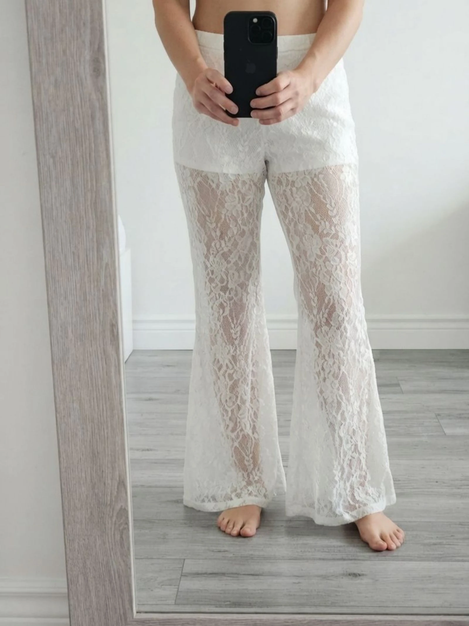 Pantalón encaje blanco Flare Leggings Floral Lace White Boho Romantique Vintage S